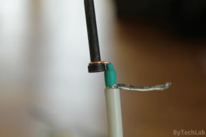 Discone antenna - Coax cable with a M5 bolt inside the copper wire loop