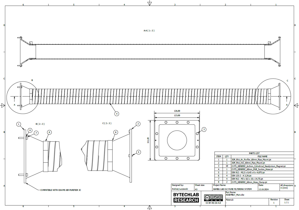 Bambu Lab X1C Fume Filtering System - MCAD drawing