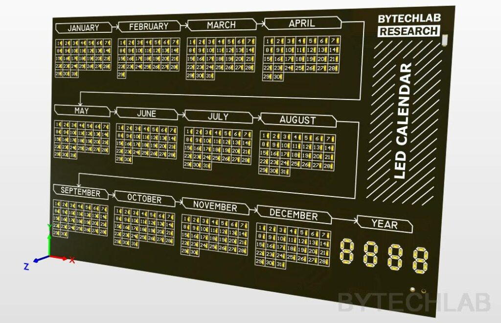 LED Calendar - ECAD render - front