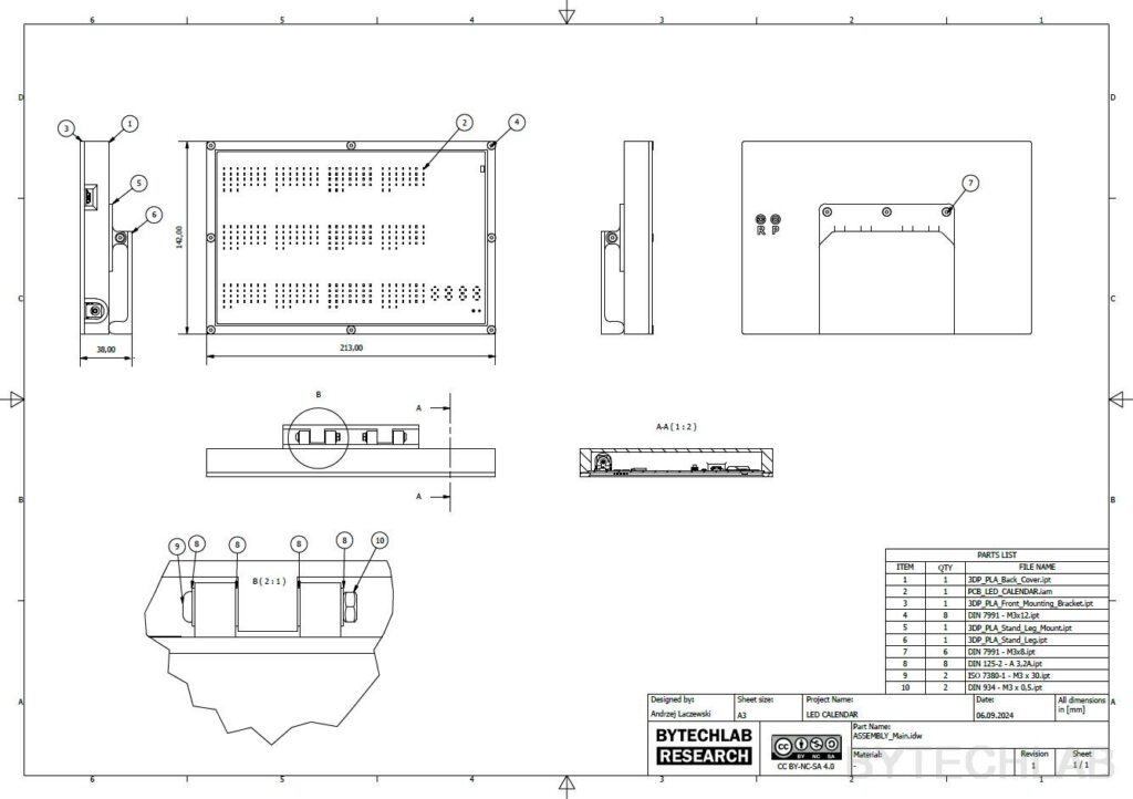 LED Calendar - MCAD assembly drawing