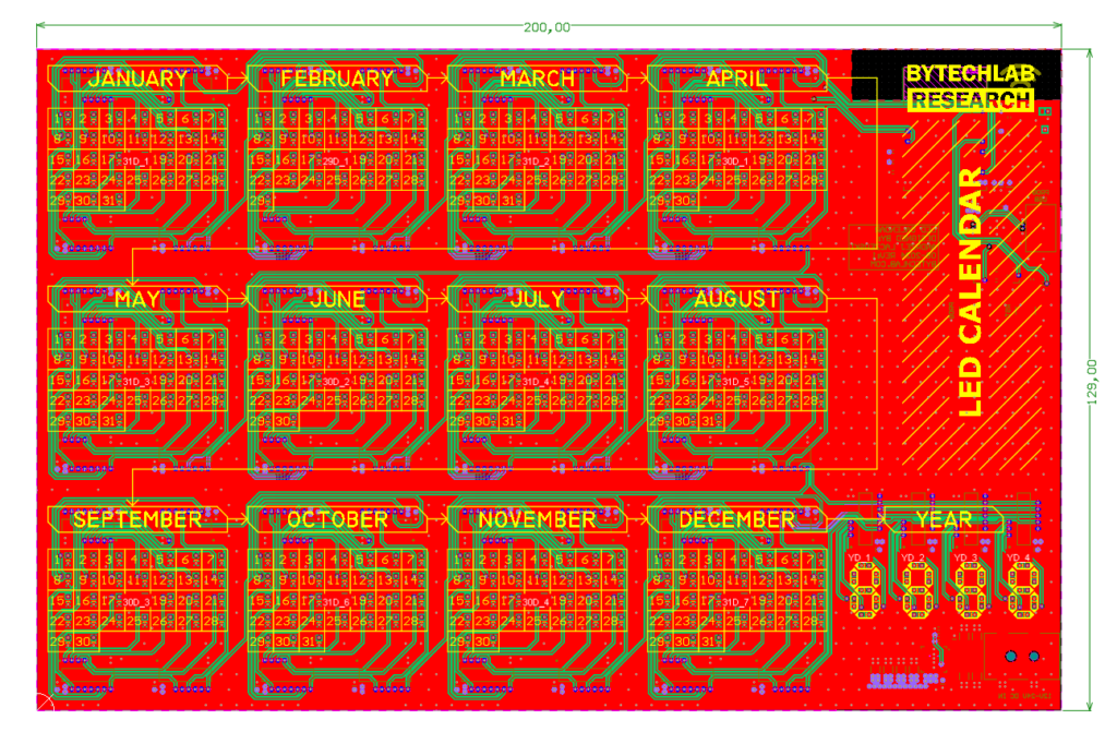 LED Calendar - ECAD render - 2D view