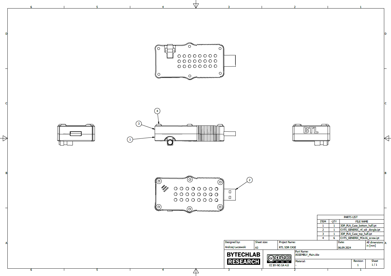 RTL SDR dongle case - MCAD drawing