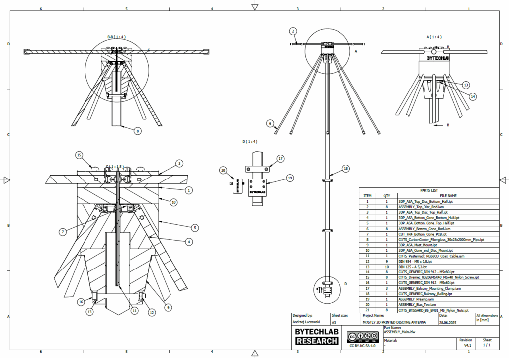Mostly 3D Printed Discone Antenna - MCAD - Drawing