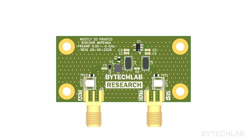 Mostly 3D Printed Discone Antenna - ECAD - Render - Preamp - Top