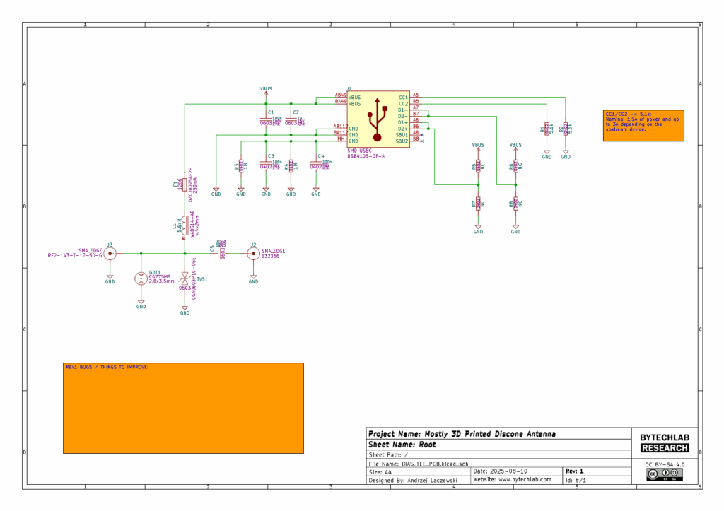 Mostly 3D Printed Discone Antenna - ECAD - Schematic - Bias Tee