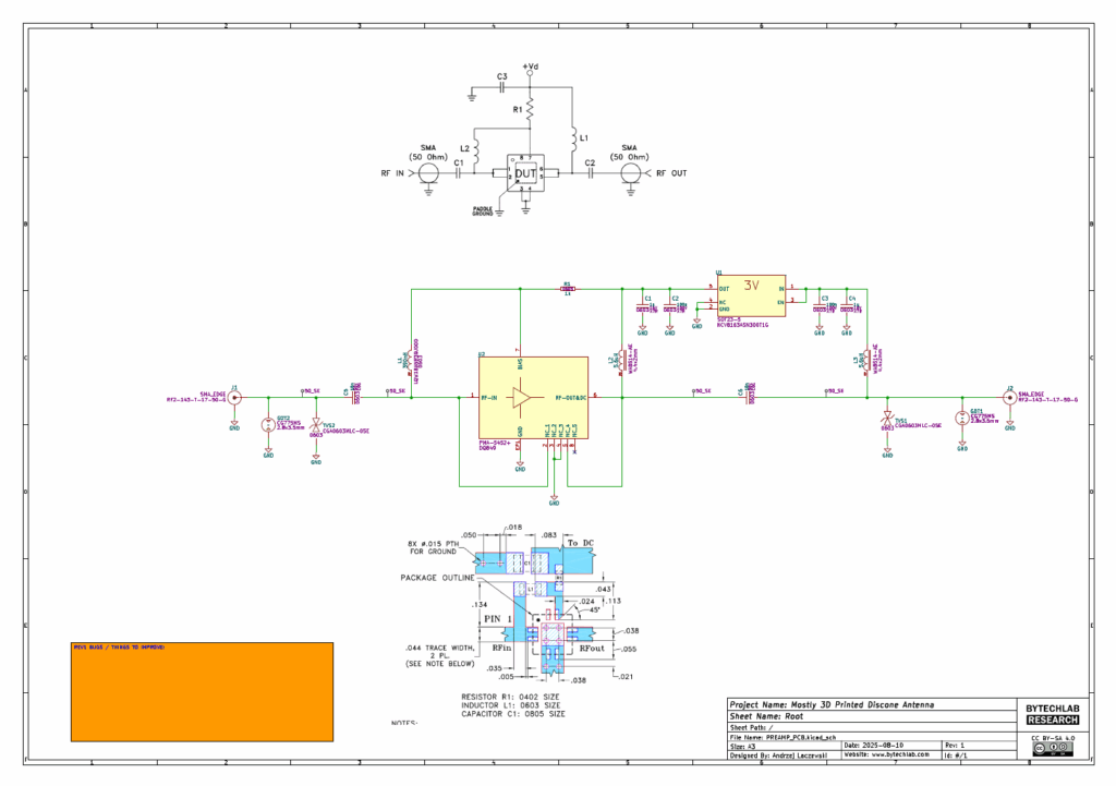 Mostly 3D Printed Discone Antenna - ECAD - Schematic - Preamp