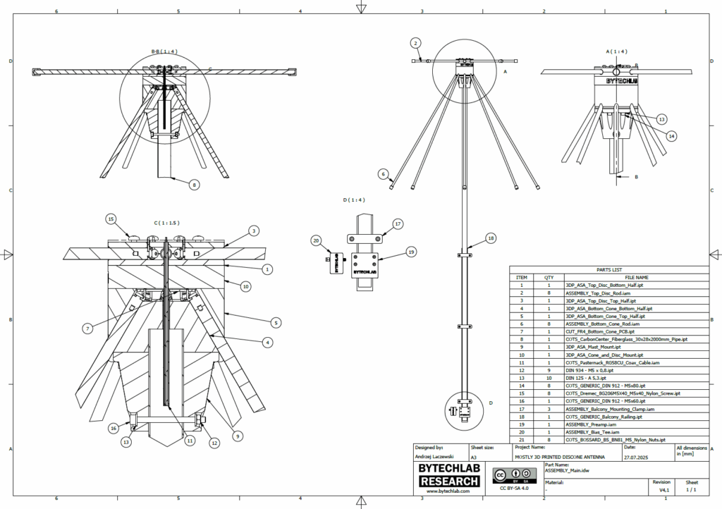Mostly 3D Printed Discone Antenna - MCAD - Drawing
