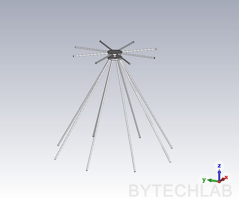 Mostly 3D Printed Discone Antenna - Parametric simulation - 3D model - Cone Angle 1