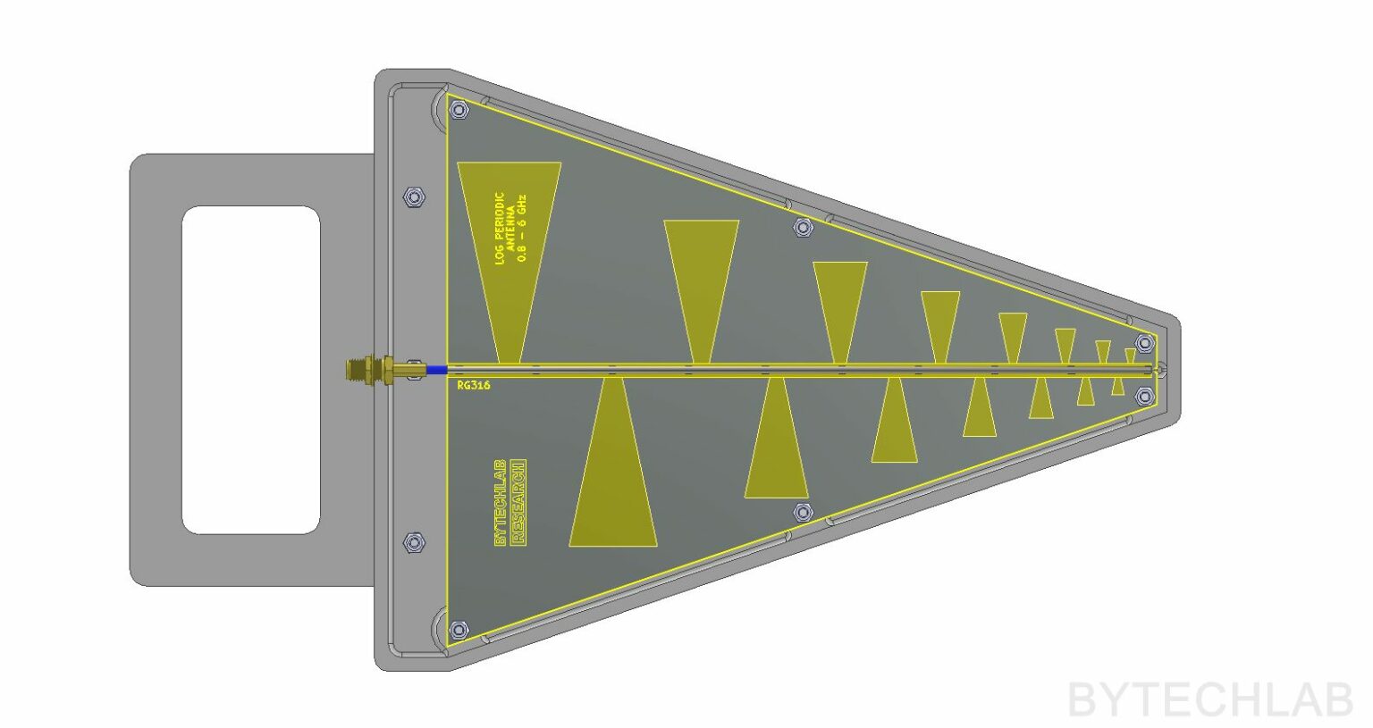 PCB Log Periodic Antenna (0.8-6 GHz) - ByTechLab